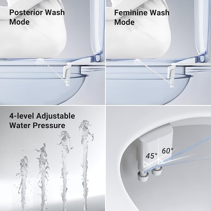 Bidet Attachment for Toilet Seat Sprayer - Non Electric Dual Nozzle with Cold Water - Self Cleaning Toilets Bathroom Spray for Butt Wash - Easy Slim Adjustable Pressure Control Rv Bidets Gifts