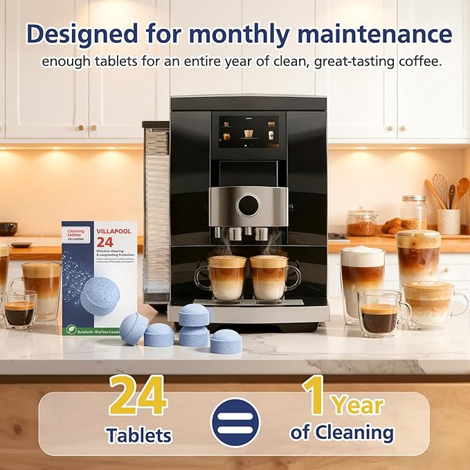 Cleaning Tablets for Jura, 24-Count Cleaning Tablets Compatible with all Jura Automatic Coffee Centers, Removes Coffee Oil Residues, Keeps Brew Unit Clean & Fresh Replaces Part # 64308
