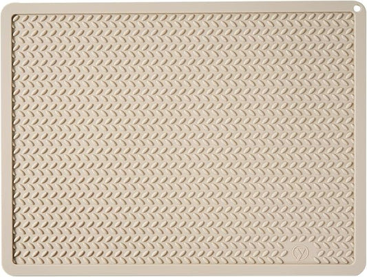 Silicone Drying Mat & Heat Resistant Mat for Kitchen Counter, Non-Slip Dishwasher Safe, Raised Edge for Dishes Bottles Sink (15.35x11.61in, Beige)