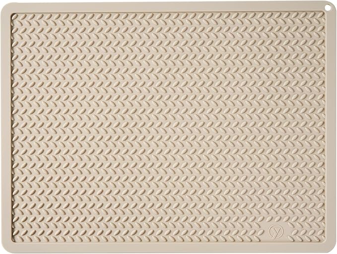 Silicone Drying Mat & Heat Resistant Mat for Kitchen Counter, Non-Slip Dishwasher Safe, Raised Edge for Dishes Bottles Sink (25.5x17.7in, Beige)
