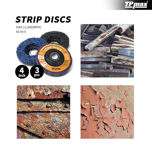 TPmax 4" x5/8'' Stripping Discs Rust Remover Wheel Remove Paint and Oxidation Poly Strip Wheel Disc Abrasive Angle Grinding Wheel - 3 Pack(Purple/Blue/Black)