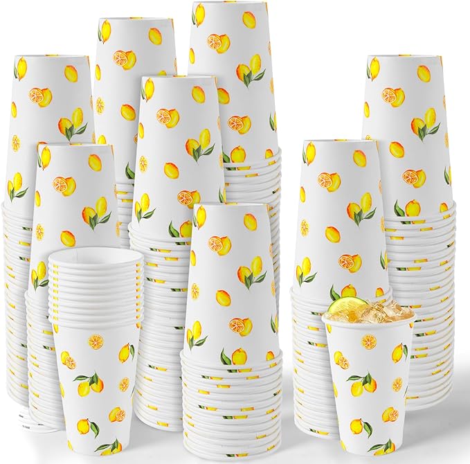 Jansun Lemonade Stand Supplies for Kids, 100 Pcs Lemonade Paper Cups Disposable Lemonade Stand Cups Bathroom Mouthwash Drinking Cups for Summer Party Picnics Barbecues Traveling Hot Cold Beverage