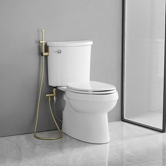 Gold Bidet Sprayer Set, Sprayer Faucet for Toilet with Adjustable Water Pressure, Handheld Bidet Attachment Set, Brushed Gold