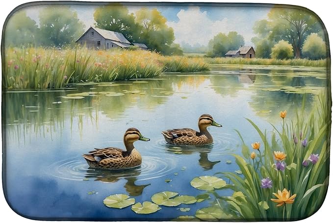 Caroline's Treasures Mother Duck Dish Drying Mat Absorbent Dish Drying Mat Pad for Kitchen Counter Dish Drainer Mat for Countertop, 14 x 21", Multicolor