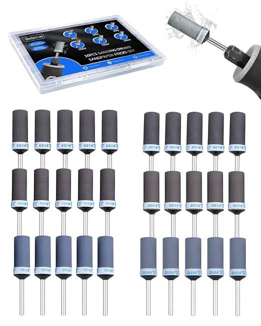 30PCS Sanding Drums for Dremel Rotary Tools Accessories, Sanding Bits Kit for Dremel Sanding Bands with 1/8 inch Shank, Sandpaper Sticks Set for Plastic Wood Metal Grinding Polishing 400-2000 Grit