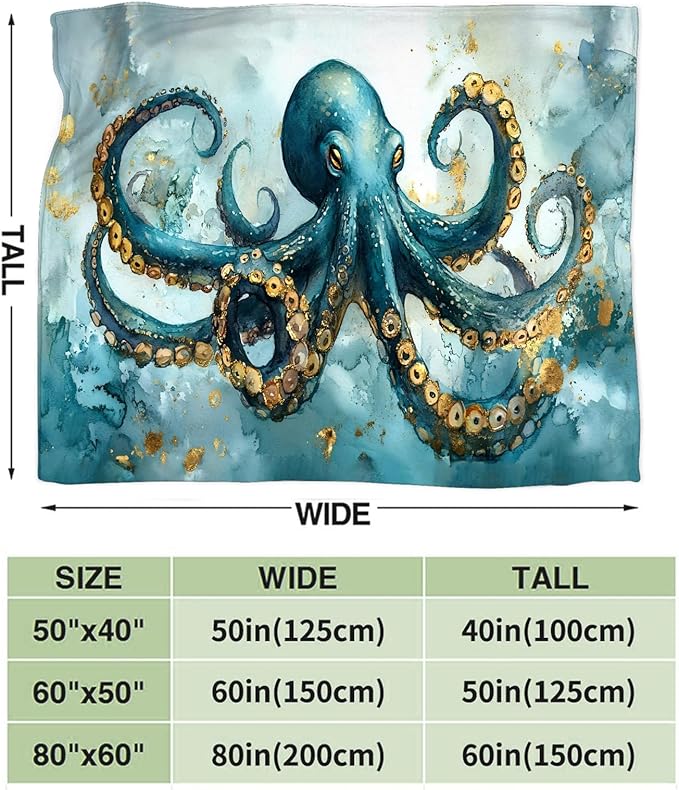 Tijuboni Octopus Throw Blanket Ocean Gifts for Girls Boys Women Men Kids Adults Soft Flannel Fleece Blanket for Couch Sofa Bed Home Decor 50"x60"