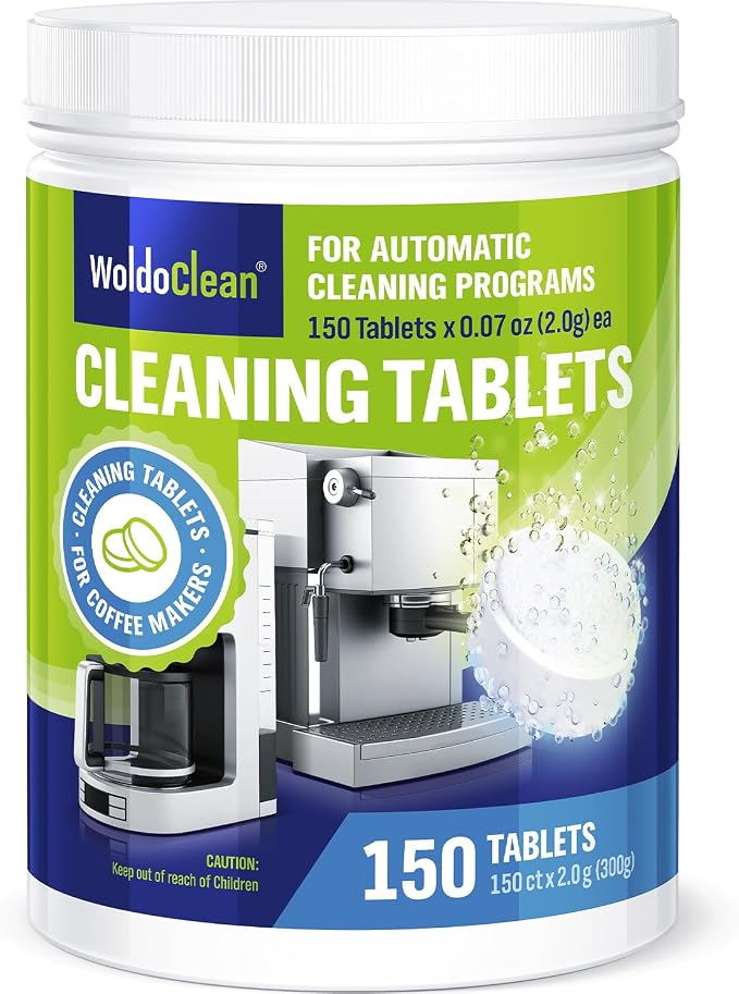 WoldoClean Coffee Maker Cleaning Tablets 150 Pack - Espresso Cleaner | Compatible with DeLonghi, Jura, Breville, Gaggia, Krups, Philips, Saeco