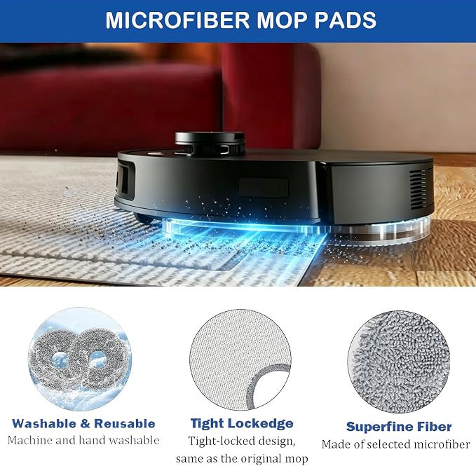 25Pcs Replacement Parts for Yeedi M12 PRO+ Robot Vacuum Cleaner Accessories Kit, Includes 2 Main Brushes, 4 HEPA Filters, 4 Mop Pads, 6 Dust Bags & 8 Side Brushes
