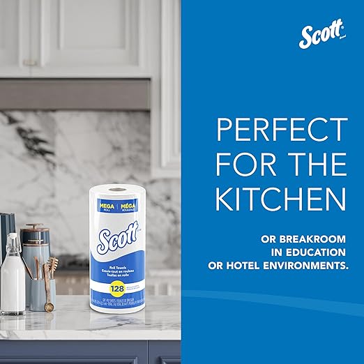 Scott Professional Kitchen Paper Towels, Bulk (41482), Fast-Drying Absorbency Pockets, White, Perforated (128 Sheets/Roll, 20 Rolls/Case, 2,560 Sheet Total)