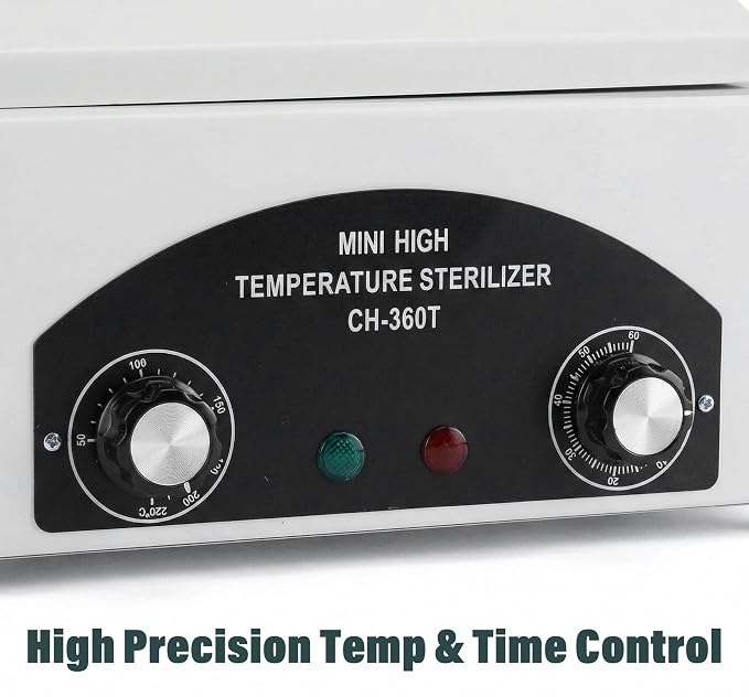 2.0L 220°C 428℉ High Temperature Autoclave Sterilizer, Dry Heat Nail Sterilizer Machine with Timer for Nail Tools Esthetician Barber's Tools, 110V, CH-360T