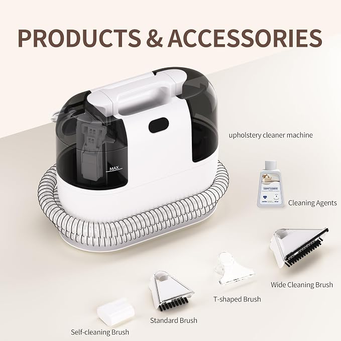 Multi-Purpose Portable Carpet Cleaner Machine, 18Kpa Suction Carpet Shampooer, Dual Tank Handheld Upholstery Cleaner for Couch, Car Seat, Rug, Mattress, 2 Cleaning Heads & Long Cord