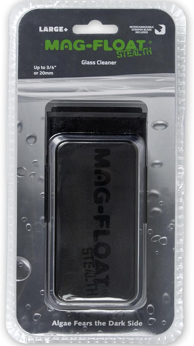 Mag-Float Large + Plus Black Stealth Glass Magnet Aquarium Scraper Cleaner with Blade - Floating Magfloat Magnetic Leaning Tool