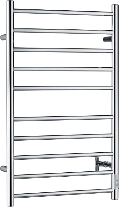 ANZZI Crete 10-Bar Stainless Steel Wall Mounted Towel Warmer Rack in Polished Chrome, 100W Quick Warming ETL Certified Tower Heater Rail, Hardwired Plug-in Towel Dryer, TW-WM104CH