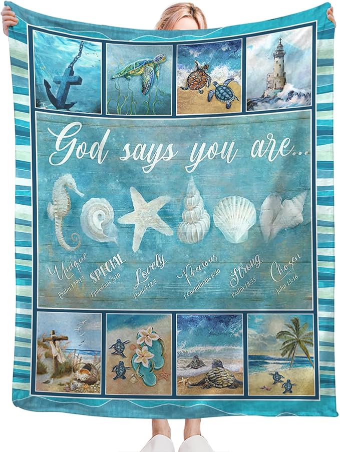 Tijuboni Ocean Nautical Throw Blanket Beach Seashells Gifts for Girls Boys Women Men Kids Adults Soft Flannel Fleece Blanket for Couch Sofa Bed Home Decor 50"x60"