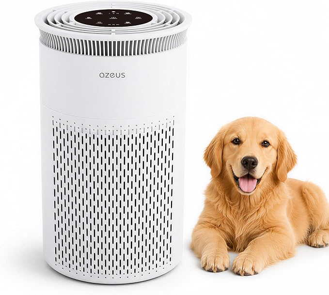Azeus C8 True HEPA Air Purifier, 5-Stage Filtration, 360° Air Intake, Ultra-Quiet, Ideal for Large Rooms and Pet Owners, Ozone-Free (Medium)
