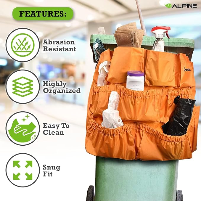 Alpine Trash Can Caddy Bag 2 Pack - 12 Pockets Commercial Cleaning Caddy Bag for Brute & All Industrial Trash Cans & Garbage Bins - Heavy Duty Washing Machine Friendly Trash Can Caddy Bag with Straps