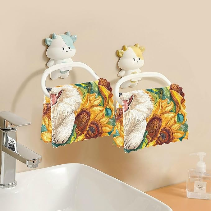 Yellow Sunflowers and Corgi Dogs Kitchen Towels Dish Cloths Set of 6 Microfiber Cleaning Cloths for Cars Super Absorbent Machine