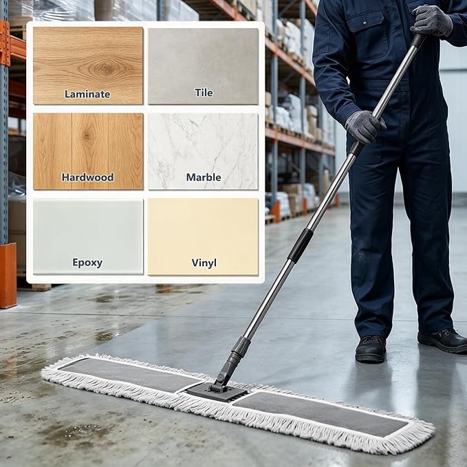 Masthome Commercial Dust Mop, 39" Microfiber Floor Mop with 64" Adjustable Handle, Total 2 Reusable Pads, 360° Swivel Wet Dry Mops for Hardwood Tile Marble Laminate Home Hotel Office Warehouse