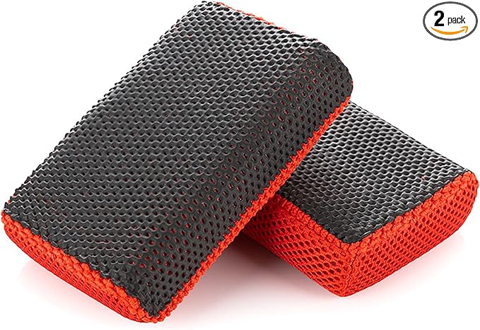 The Rag Company P & S Professional Detail Products - Reset Clay Scrubber - Easily Cleans Painted Surfaces, Debris, and Road Grime Quickly and Efficiently Red/Black - 2-Pack