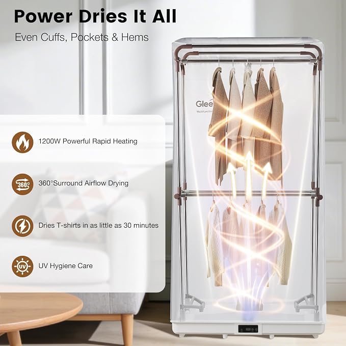 Portable Clothes Dryer Tent, Easy Installation Foldable Compact Electric Dryer Machine, 1200W Quiet Fast Drying with Adjustable Timer, Large Capacity for Apartment, RV, Travel (Gray)