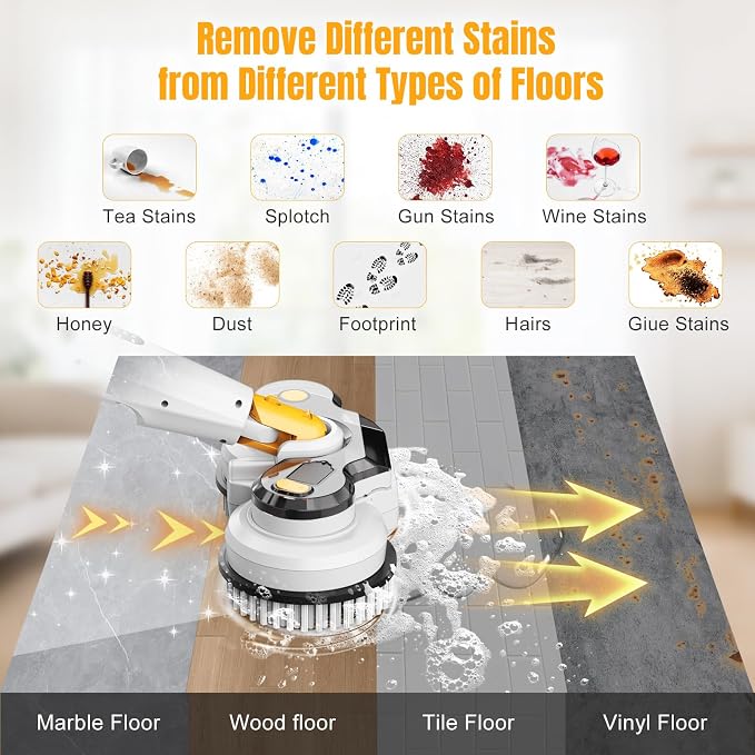 Cordless Electric Mop for Dewalt 20V Battery (NO Battery), 2 in 1 Electric Spin Mop & Electric Floor Scrubber Machine with LED Light & Water Spray,800 RPM Electric Mops for Floor(White)