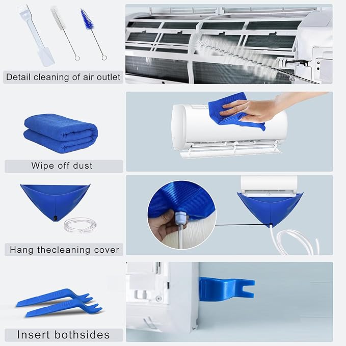 10 Pcs Mini Split Air Conditioner Cleaning Kit, Waterproof Air Conditioner Cleaning Bag with Drain Pipe and Support Plate, Wall-Mounted Dust Removal Home Air Conditioner Unit Mini Split Cleaning Bag