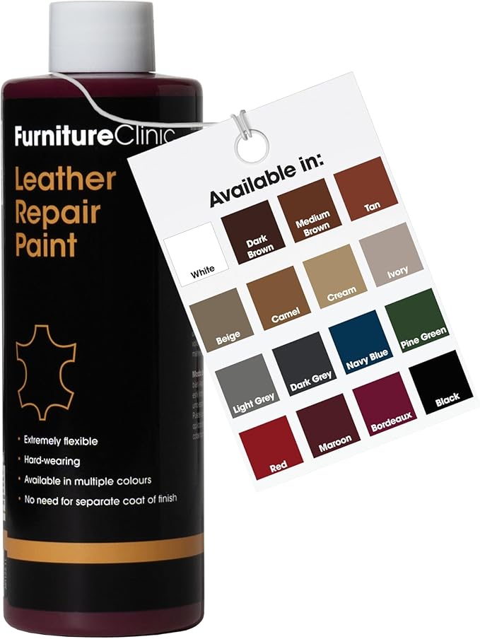 Furniture Clinic Leather Repair Paint | 2-in-1 Seal and Color | Use on Scratches, Tears, and Holes in Car Seats, Furniture | Quick and Easy Leather Repair Kit for Furniture (Bordeaux, 500ml / 17oz)
