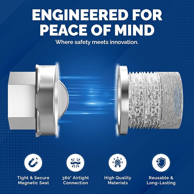 DV-90 Magnetic Dryer Vent Connector Kit - Airtight Quick-Installation for Tight Spaces, Easy lint Cleaning, Strong Magnet Self-Alignment Design with 2.6ft 6" Duct & two Clamps
