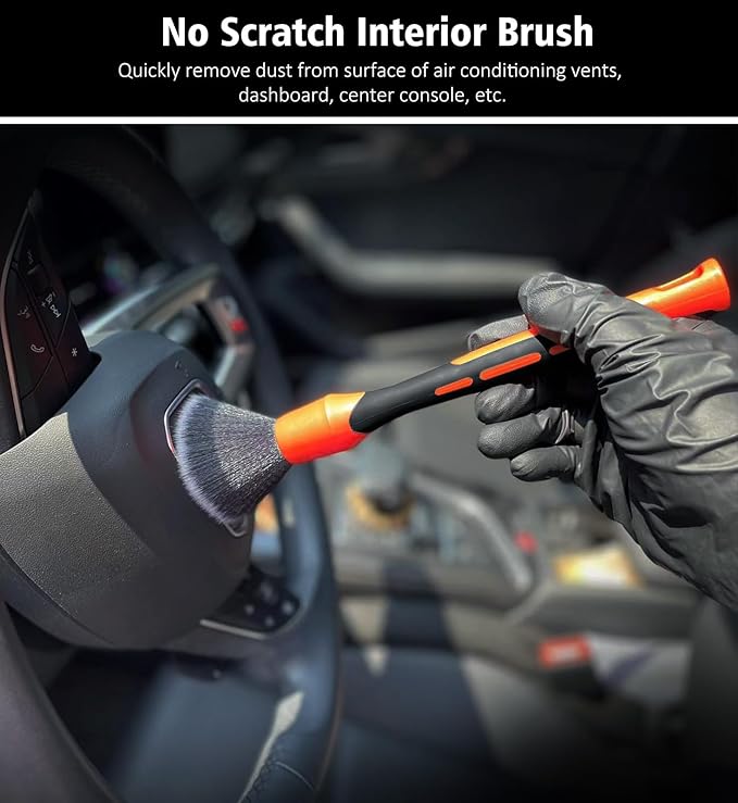 YeewayVeh Car Detailing Brush Set, 5Pcs Car Detailing Brushes with 2 Elbow, 2pcs Boars Hair, 1pc Ultra Soft Detail Brush for Dashboard Air vent Leather Seat, 2pcs Detailing Brush for Interior Exterior