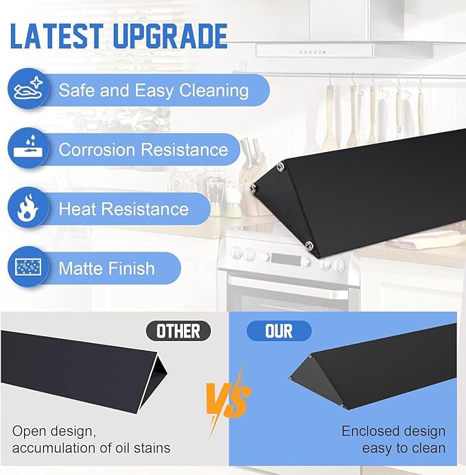 30" Slide-in Range Rear Filler Kit W10113901A, Stove Gap Universal Triangular Filler Strip, Cooktop Trim Kit Between Stove and Backsplash for Whirlpool & Most Brand, Durable Aluminum, Black
