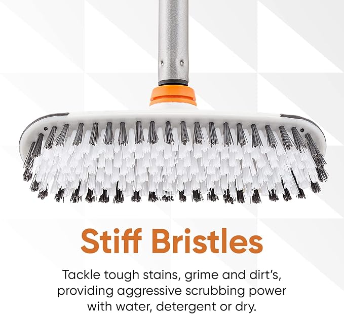 Superio Deck Scrub Brush with Long Handle, Heavy Duty Stiff Bristles Grout Scrubber with Scraper - Cleans Hot Tub, Swimming Pool, Granite Tiles, Bathroom, Patio, Kitchen, Wall and Deck (48 Inches)