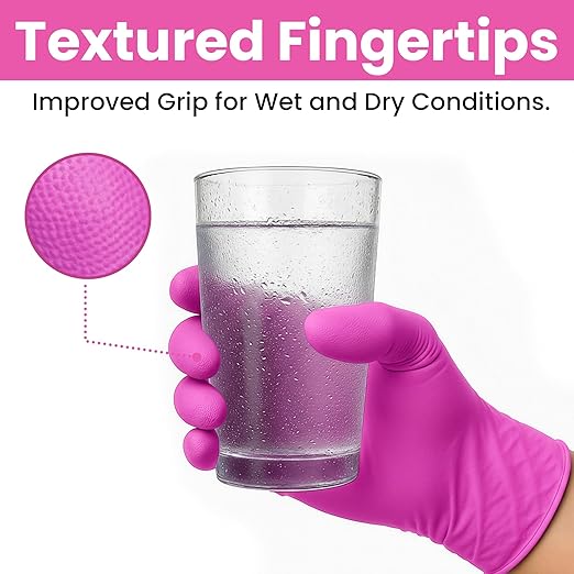 SAFEWAY USA Pink Nitrile Gloves Disposable — Non-Latex, Powder-Free, Ambidextrous Design Multi-purpose Gloves for House Chores, Nail Tech, Salon, Tattooing, Esthetician and more — (100 pcs, Medium)