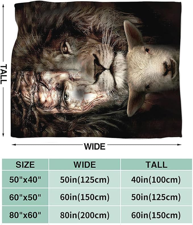Tijuboni Lion Lamb Throw Blanket Christian Religious Gifts for Women Men Girls Boys Kids Adults Soft Flannel Fleece Blanket for Couch Sofa Bed Home Decor 50"x60"