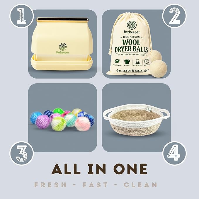 6 Premium Wool Dryer Balls - 14-pirece Laundry Set