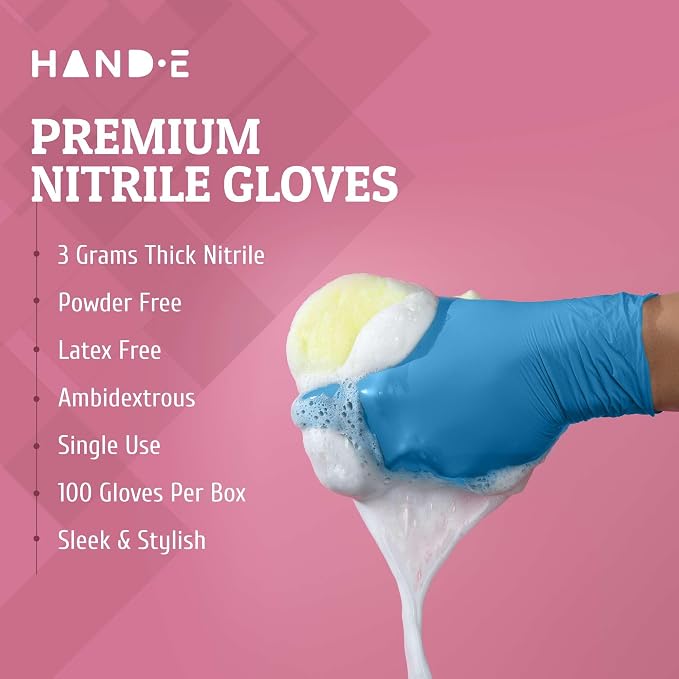 Hand-E Touch Disposable Nitrile Gloves 1000 Count Case - Latex Free, Powder Free, Surgical Medical Exam Gloves -Bulk Supply