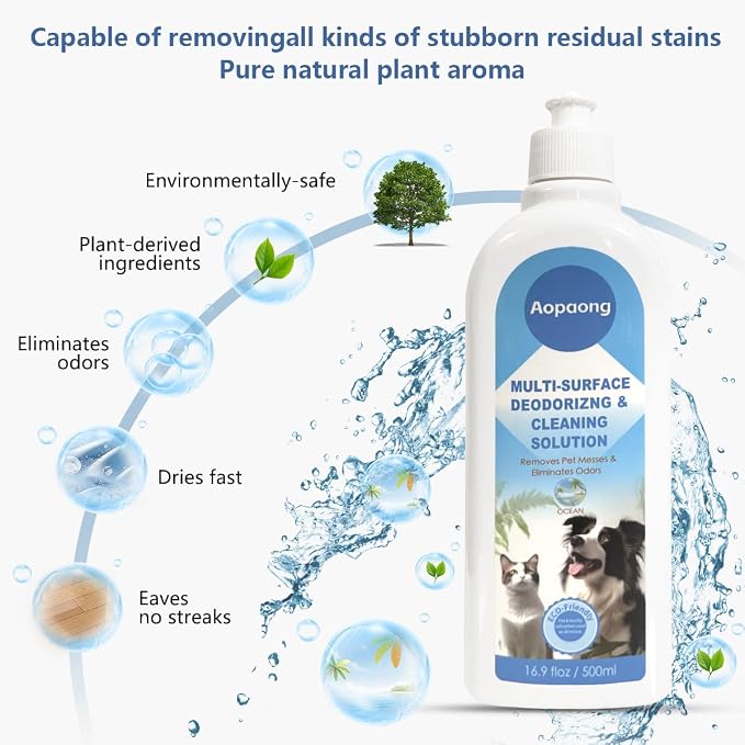 Multi-Surface Floor Cleaning Solution Ocean Scent, Household Floor Cleaner Care for All Robot Vacuums with Mopping and Cordless Wet/Dry Vacuums (16.9Fl Oz/500ML) 2bottle