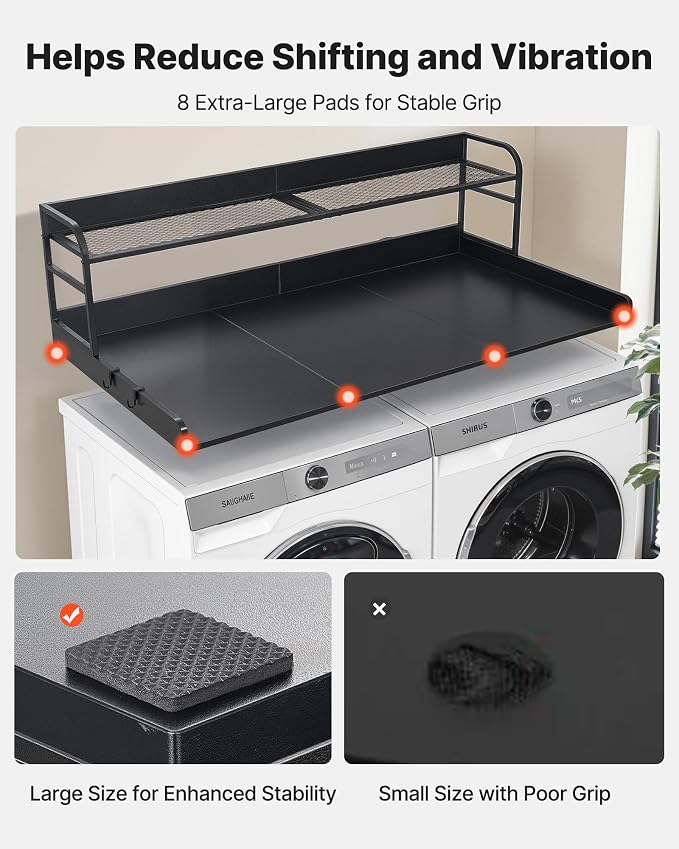 VEVOR Washer Dryer Countertop with Shelf, 54 x 27 in Wooden Washer and Dryer Topper with Shelf and 2 Hooks, Laundry Machine Topper for Laundry Closet Pantry Counter Organization and Storage, Black