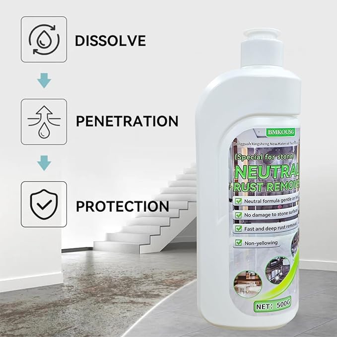 500ml Rust Stain Remover Neutral Metal Cleaner Marble Rust Remover - Powerful and Effective in Removing Rust and Stains From Marble, Granite, Tile, and Metal (500, Milliliters)