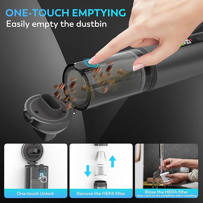 22000Pa High Power Handheld Vacuum Cleaner, 4-in-1 Cordless Car Vacuum & Air Duster with LED Display, USB-C Rechargeable Vacuum for Car Home Office Pet Camping