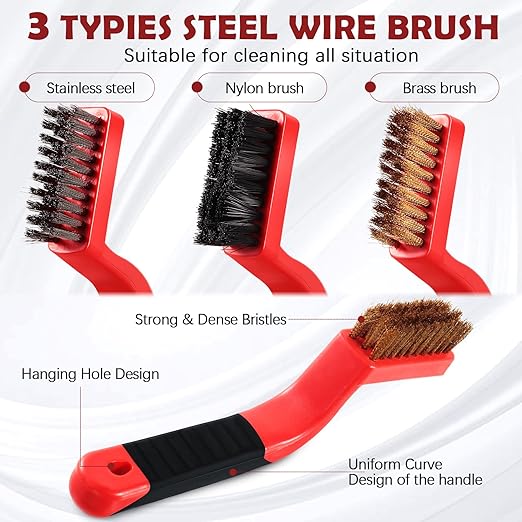 Sumind 60 Pcs Wire Cleaning Brush Set Nylon/ Stainless Steel/ Brass Metal Brush with Curved Handle Grip Paint Remover for Cleaning Rust Grout Cleaner (Nylon, Brass, Stainless Steel)