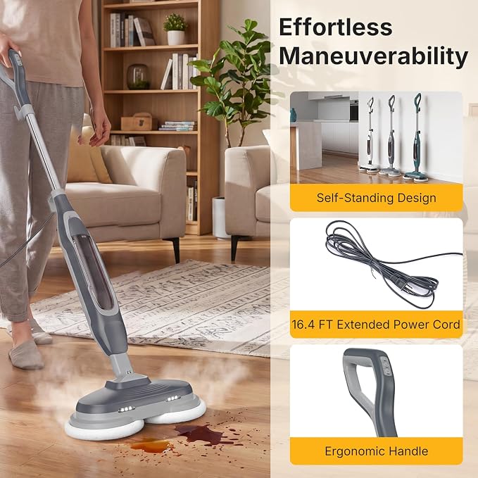NEWBULIG Steam Mop, All-in-One Steam Mops for Floor Cleaning with Rapid Re-heat, Self-Standing Floor Steamer, 4 Rotating Scrub Pads, 2 LED Headlights, for Hardwood Floors & Tile