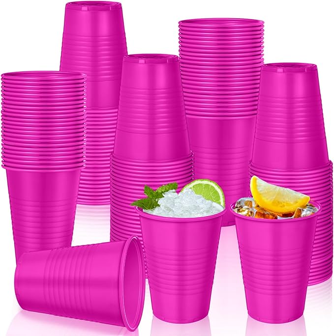 Funnymoom 100 Pcs 12 oz Hot Pink Disposable Plastic Cups 12 oz Hot Pink Party Drinking Beverage Cups Bulk for Bachelor Party Wedding Flamingo Birthday Supplies