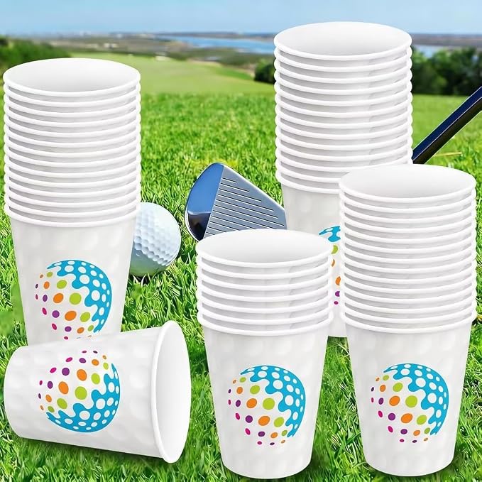 50 Pcs 9 oz Golf Party Paper Cups Bulk Let's Par-Tee Disposable Golf Ball Theme Cups Sports Drinking Tumblers for Birthday Party Favors Supplies Golfs Tournament Lover Gifts