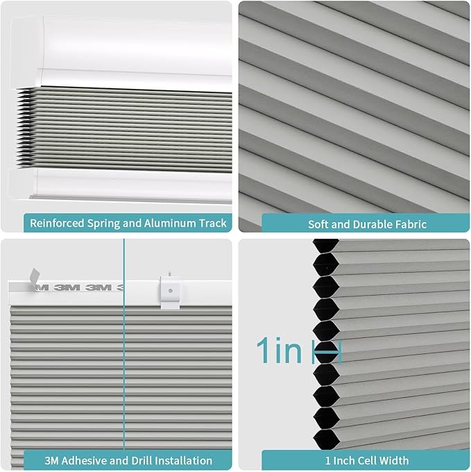 MYshade Cordless Cellular Window Shades No Tools No Drill Blackout Blinds for Indoor Windows Size 33.5" Wide X 72" Height Grey Room Darkening Window Blinds for Bedroom, Bathroom, Kitchen, Living Room