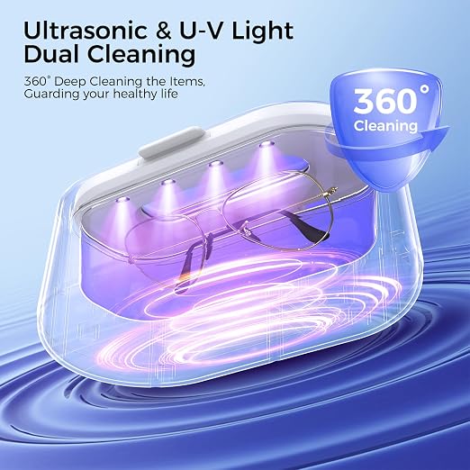 Ultrasonic Jewelry Cleaner, 50KHz Ultrasonic Cleaner Machine, Dual Modes & LED Display, 5 Cleaning Modes, 24W Sonic Cleaner for Jewelry, Eyeglasses, Watches, Rings, Watch Strap,Dentures(White)