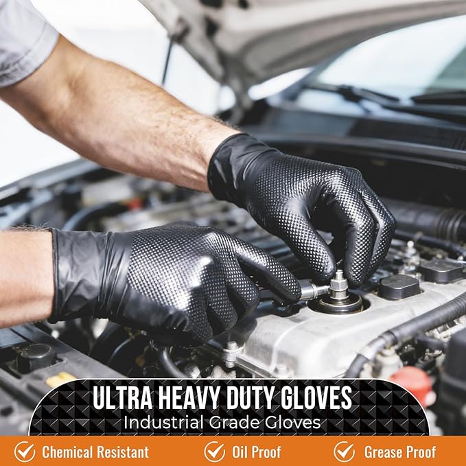 ANBOSON Heavy Duty 10 Mil Nitrile Disposable Gloves with Raised Diamond Texture, Latex-Free, Powder-Free, Extra Strong, Chemical Resistant, Durable for Mechanics, Industrial Work, Auto Repair, Large