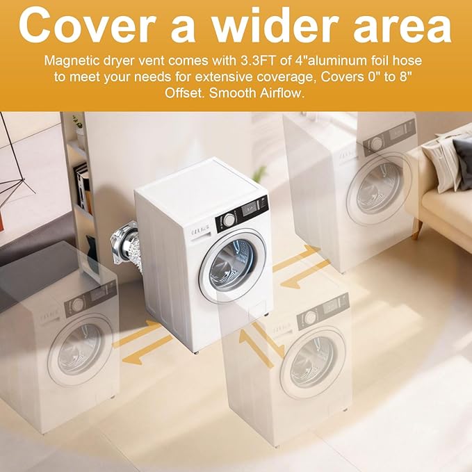 Magnetic Dryer Vent Coupling Connector Kit DV180 - Airtight Seal Quick Connect System with 4" Aluminum Duct Hose & Clamps for Easy Cleaning & Maintenance