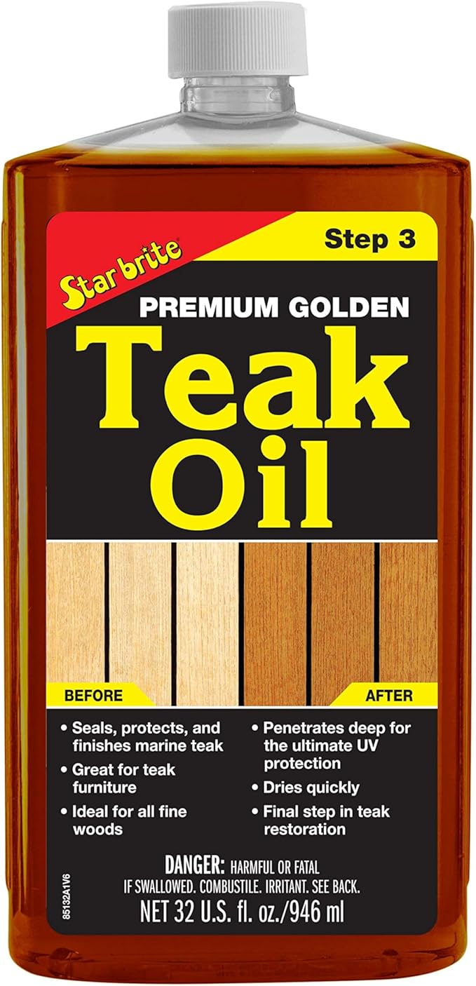 Star brite Premium Golden Teak Oil - Sealer, Preserver, & Finish for Outdoor Teak & Other Fine Woods, 32 oz