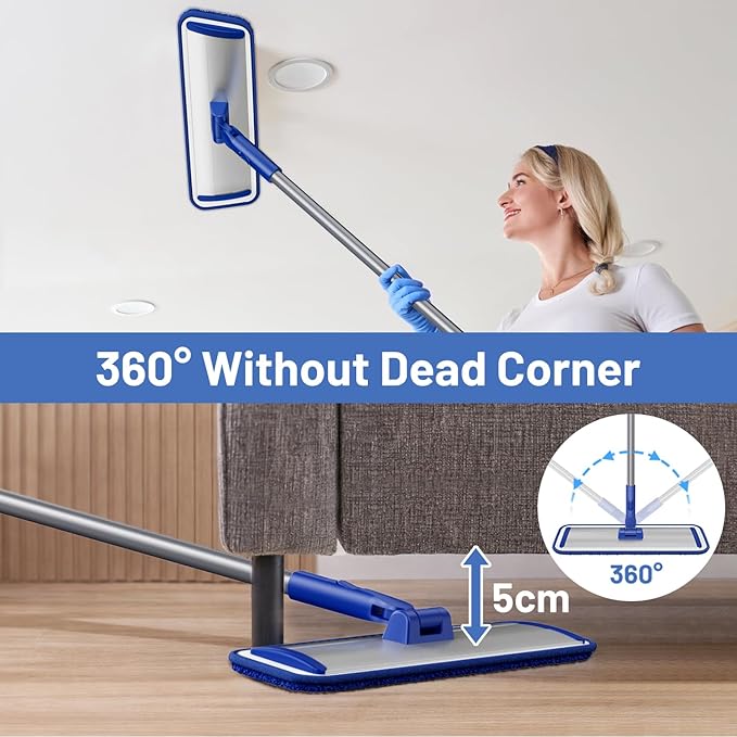 Microfiber Flat Mop for Hardwood Floors | 4 Washable Pads, 55" Professional Stainless Steel Handle, 360° Swivel, Wet/Dry Use for Tile, Laminate, Vinyl, Wall.