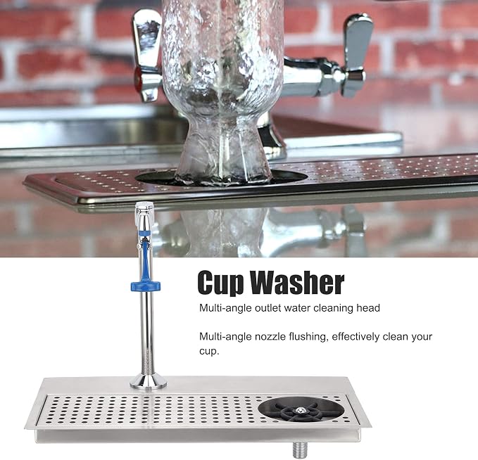 Topyond Glass Rinser, Commercial Stainless Steel Cup Washer with Multi-Angle Water Outlet, Pitcher Rinser for Bar, Restaurant, Cafe, Automatic Glass Cleaning, Push Type Faucet for Baristas